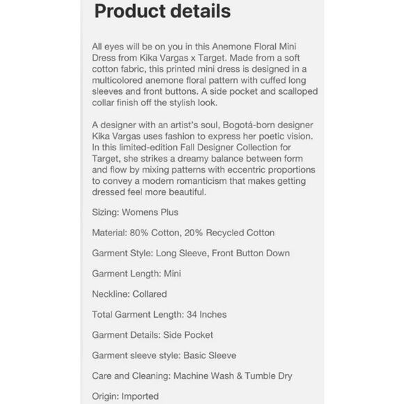 Kika Vargas x Target SZ S Anemone Floral Mini Dress Oversized - Picture 7 of 8